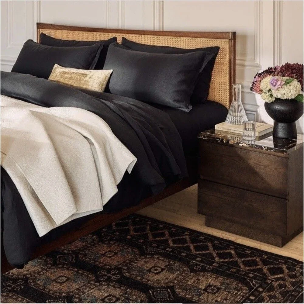 CB2 Linen Duvet Cover King Size 100% Linen European Flax Solid Black MSRP $319